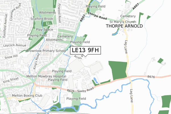 LE13 9FH map - small scale - OS Open Zoomstack (Ordnance Survey)