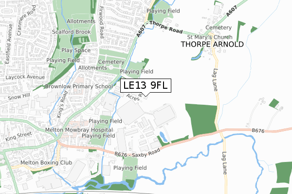 LE13 9FL map - small scale - OS Open Zoomstack (Ordnance Survey)