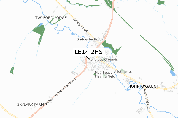 LE14 2HS map - small scale - OS Open Zoomstack (Ordnance Survey)