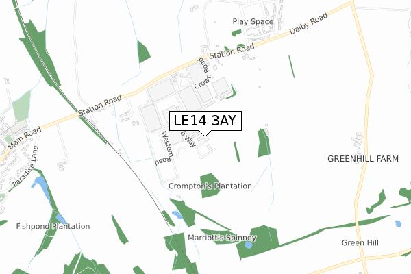 LE14 3AY map - small scale - OS Open Zoomstack (Ordnance Survey)