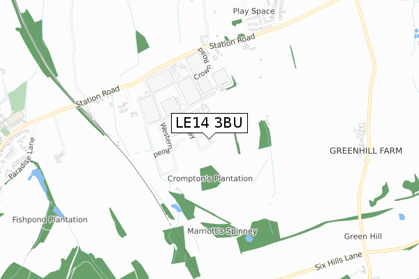 LE14 3BU map - small scale - OS Open Zoomstack (Ordnance Survey)