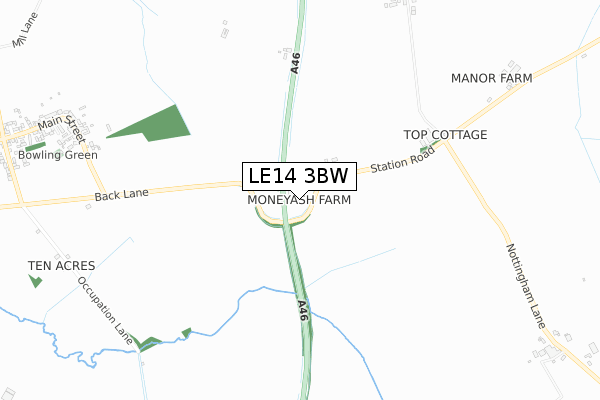 LE14 3BW map - small scale - OS Open Zoomstack (Ordnance Survey)