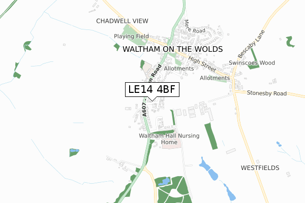 LE14 4BF map - small scale - OS Open Zoomstack (Ordnance Survey)