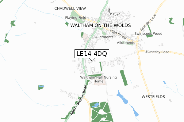 LE14 4DQ map - small scale - OS Open Zoomstack (Ordnance Survey)