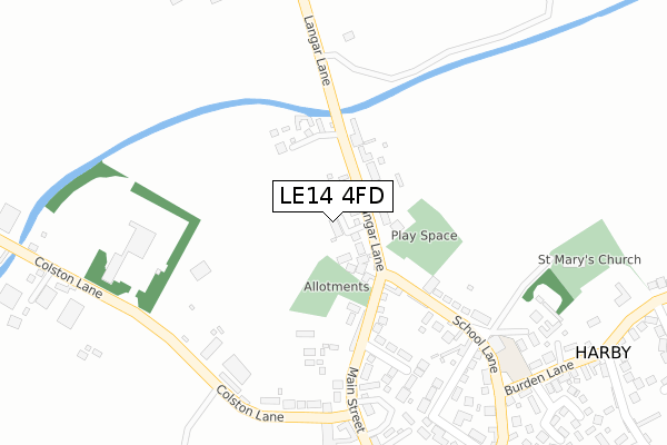 LE14 4FD map - large scale - OS Open Zoomstack (Ordnance Survey)