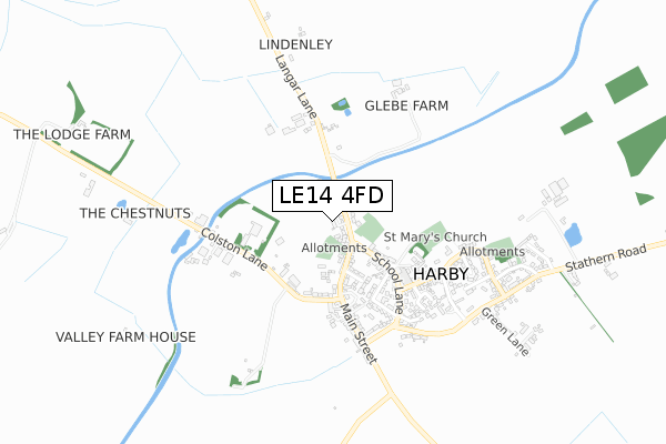 LE14 4FD map - small scale - OS Open Zoomstack (Ordnance Survey)