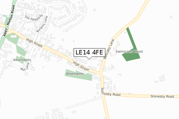 LE14 4FE map - large scale - OS Open Zoomstack (Ordnance Survey)