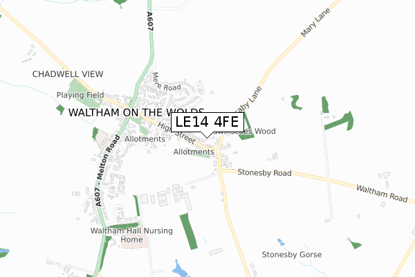 LE14 4FE map - small scale - OS Open Zoomstack (Ordnance Survey)