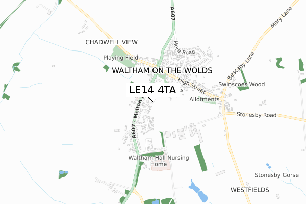 LE14 4TA map - small scale - OS Open Zoomstack (Ordnance Survey)
