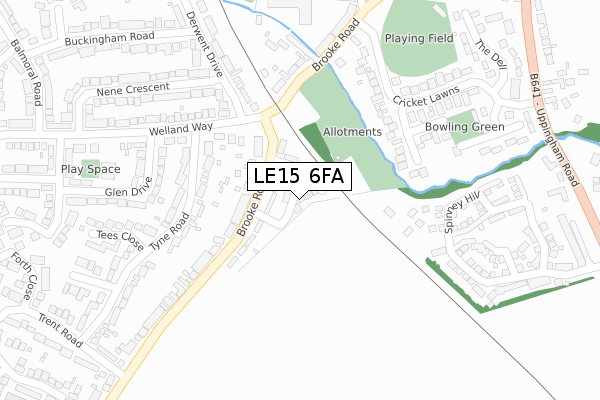 LE15 6FA map - large scale - OS Open Zoomstack (Ordnance Survey)