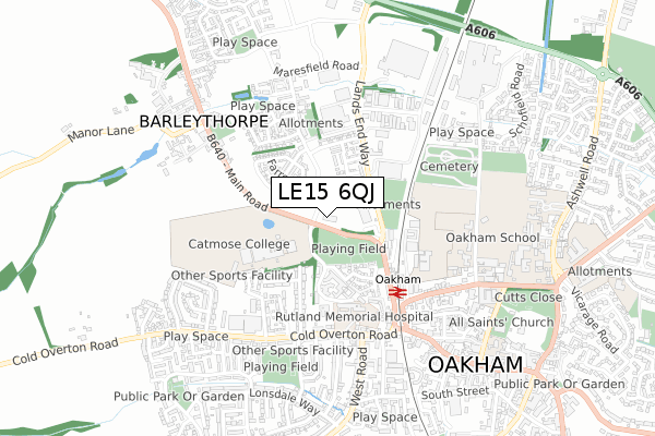 LE15 6QJ map - small scale - OS Open Zoomstack (Ordnance Survey)