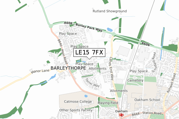 LE15 7FX map - small scale - OS Open Zoomstack (Ordnance Survey)