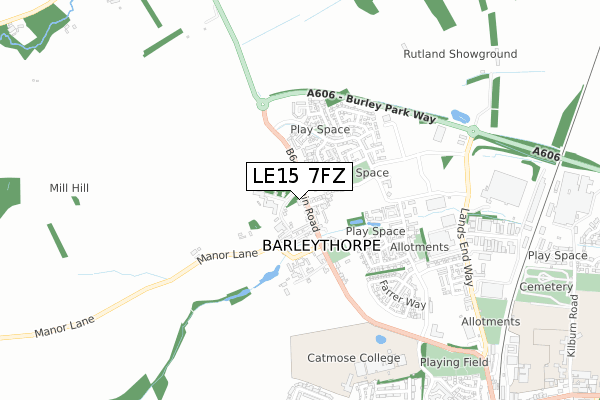 LE15 7FZ map - small scale - OS Open Zoomstack (Ordnance Survey)