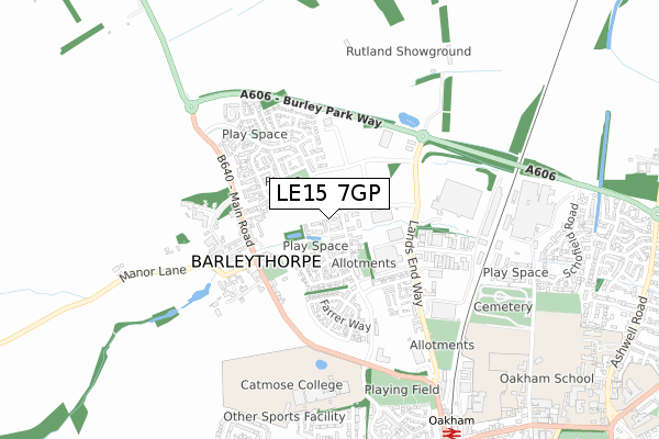 LE15 7GP map - small scale - OS Open Zoomstack (Ordnance Survey)