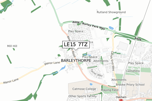 LE15 7TZ map - small scale - OS Open Zoomstack (Ordnance Survey)