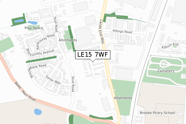 LE15 7WF map - large scale - OS Open Zoomstack (Ordnance Survey)