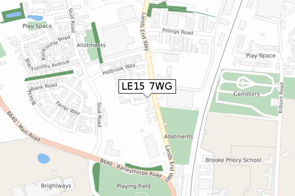 LE15 7WG map - large scale - OS Open Zoomstack (Ordnance Survey)