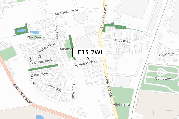 LE15 7WL map - large scale - OS Open Zoomstack (Ordnance Survey)