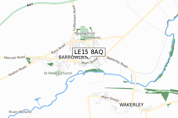 LE15 8AQ map - small scale - OS Open Zoomstack (Ordnance Survey)