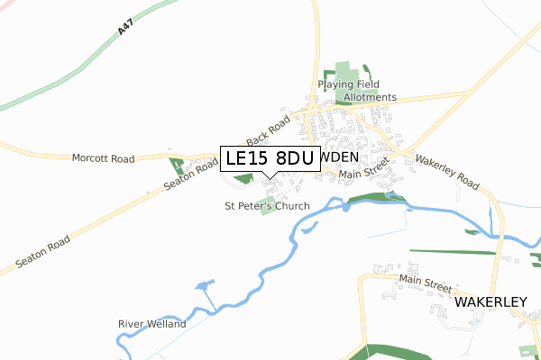 LE15 8DU map - small scale - OS Open Zoomstack (Ordnance Survey)