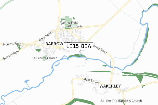LE15 8EA map - small scale - OS Open Zoomstack (Ordnance Survey)