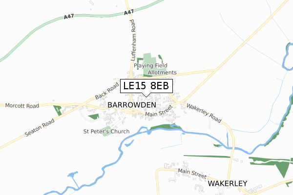 LE15 8EB map - small scale - OS Open Zoomstack (Ordnance Survey)