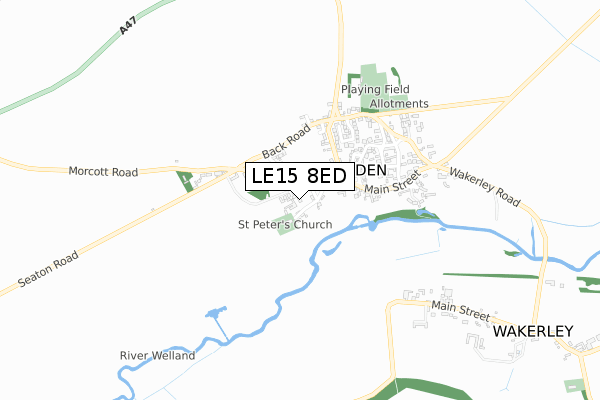 LE15 8ED map - small scale - OS Open Zoomstack (Ordnance Survey)