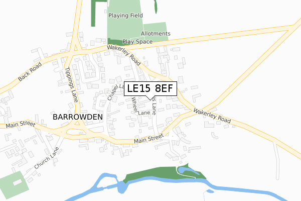 LE15 8EF map - large scale - OS Open Zoomstack (Ordnance Survey)