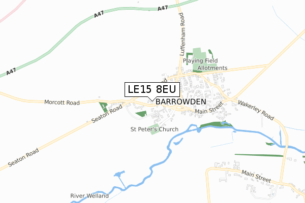 LE15 8EU map - small scale - OS Open Zoomstack (Ordnance Survey)