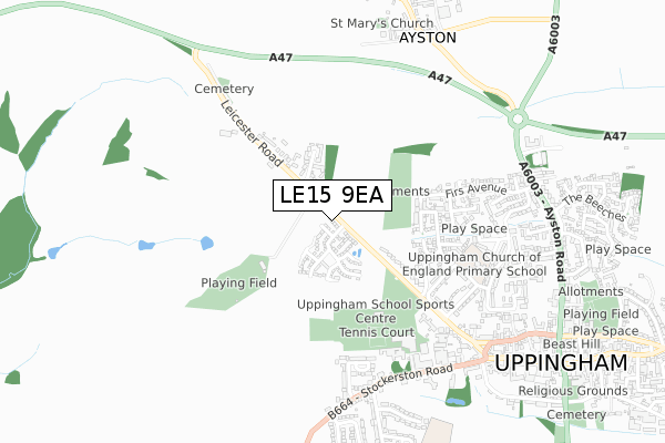 LE15 9EA map - small scale - OS Open Zoomstack (Ordnance Survey)