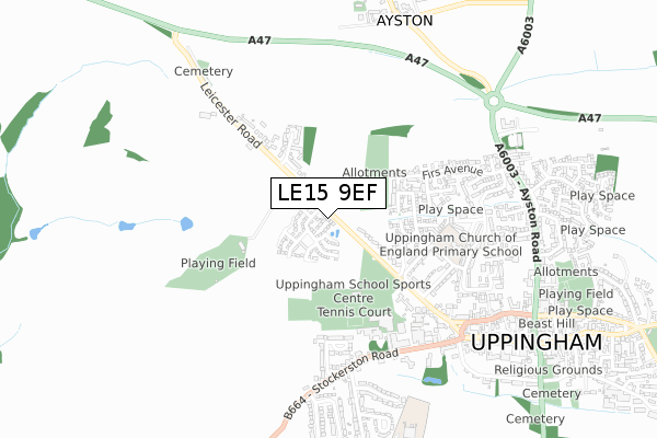 LE15 9EF map - small scale - OS Open Zoomstack (Ordnance Survey)