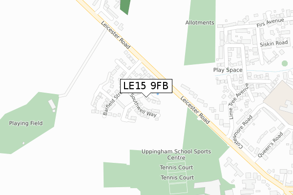 LE15 9FB map - large scale - OS Open Zoomstack (Ordnance Survey)