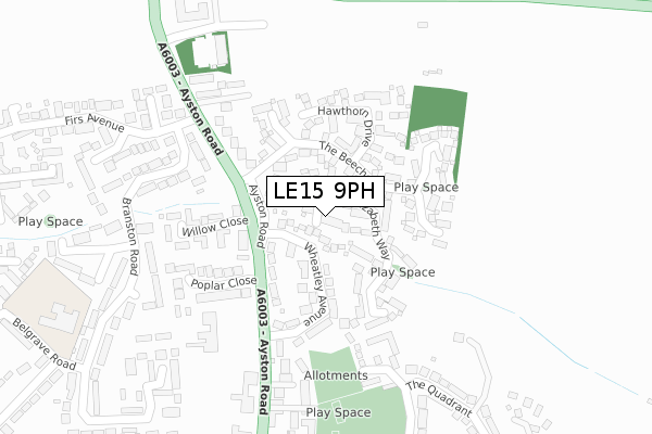 LE15 9PH map - large scale - OS Open Zoomstack (Ordnance Survey)