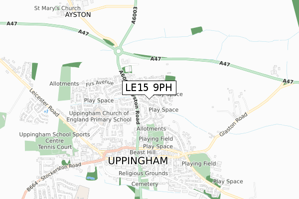 LE15 9PH map - small scale - OS Open Zoomstack (Ordnance Survey)