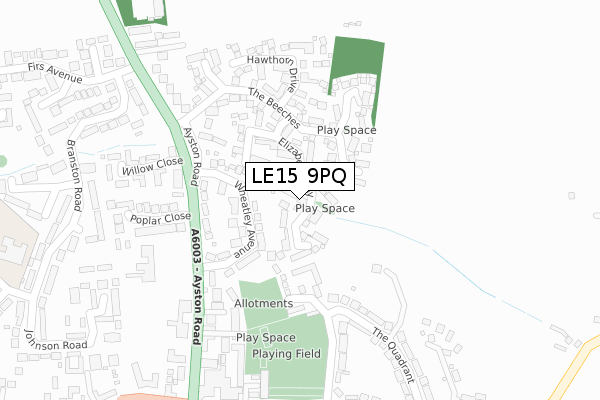 LE15 9PQ map - large scale - OS Open Zoomstack (Ordnance Survey)