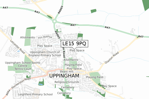 LE15 9PQ map - small scale - OS Open Zoomstack (Ordnance Survey)