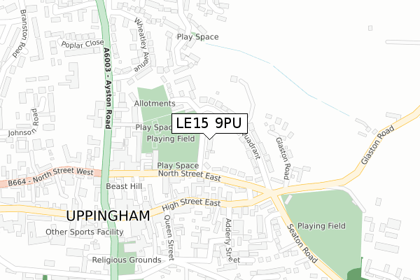 LE15 9PU map - large scale - OS Open Zoomstack (Ordnance Survey)