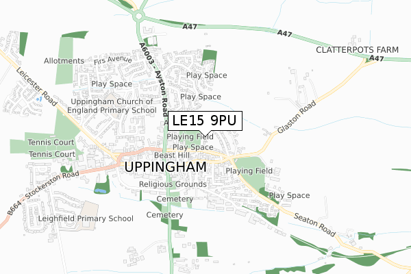 LE15 9PU map - small scale - OS Open Zoomstack (Ordnance Survey)