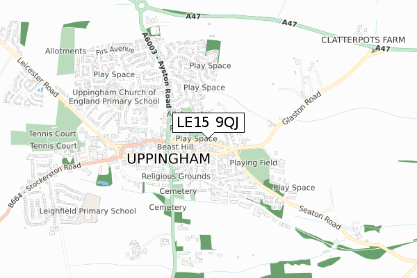LE15 9QJ map - small scale - OS Open Zoomstack (Ordnance Survey)