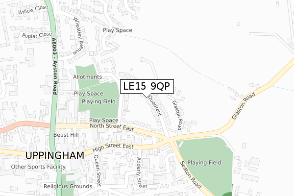 LE15 9QP map - large scale - OS Open Zoomstack (Ordnance Survey)