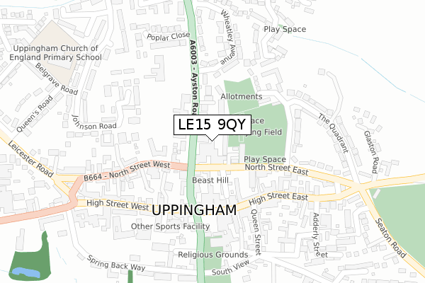 LE15 9QY map - large scale - OS Open Zoomstack (Ordnance Survey)
