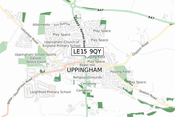 LE15 9QY map - small scale - OS Open Zoomstack (Ordnance Survey)