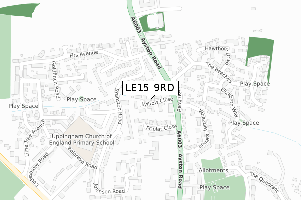 LE15 9RD map - large scale - OS Open Zoomstack (Ordnance Survey)