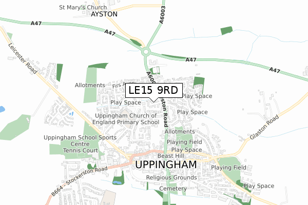 LE15 9RD map - small scale - OS Open Zoomstack (Ordnance Survey)