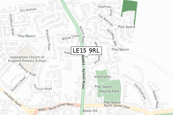 LE15 9RL map - large scale - OS Open Zoomstack (Ordnance Survey)