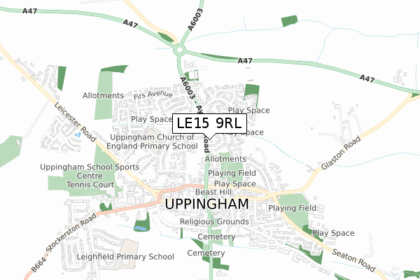 LE15 9RL map - small scale - OS Open Zoomstack (Ordnance Survey)