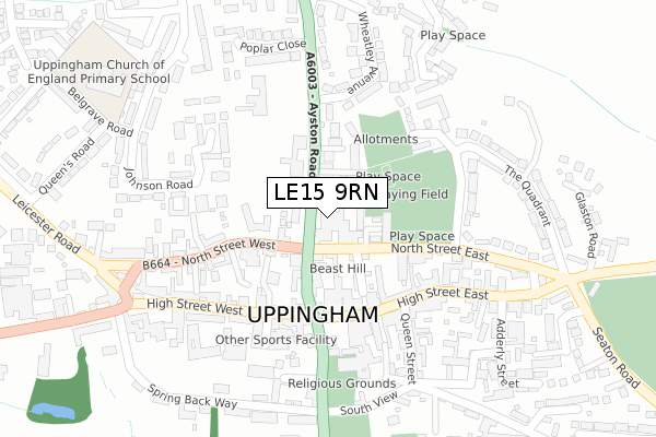 LE15 9RN map - large scale - OS Open Zoomstack (Ordnance Survey)