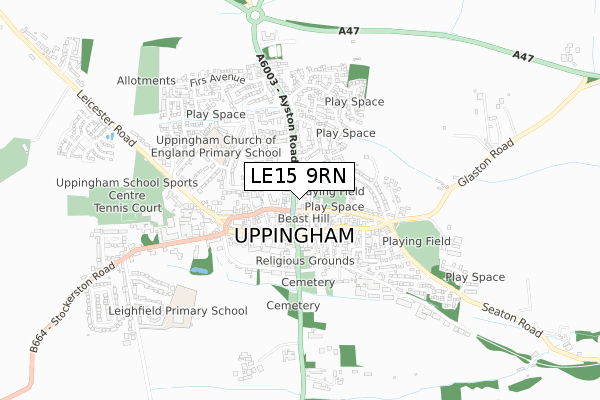 LE15 9RN map - small scale - OS Open Zoomstack (Ordnance Survey)