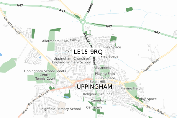 LE15 9RQ map - small scale - OS Open Zoomstack (Ordnance Survey)