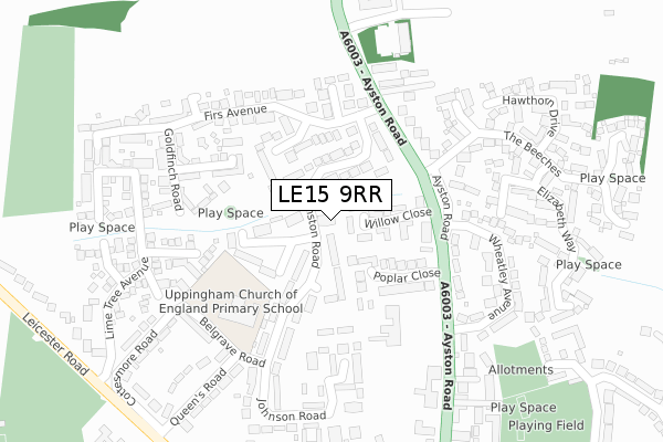 LE15 9RR map - large scale - OS Open Zoomstack (Ordnance Survey)